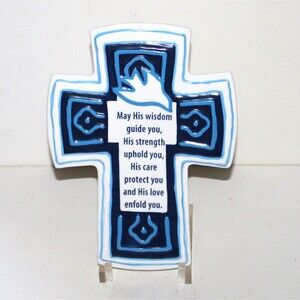Abbey Press Ceramic Cross 2003 Religious Christian wall decor Blue White Jesus